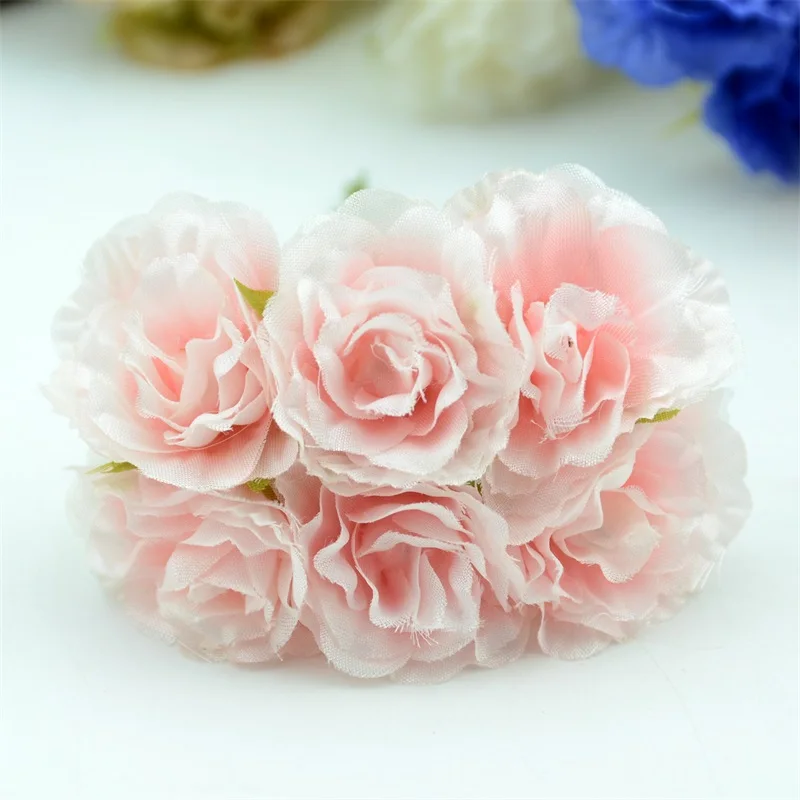 6 шт Новое поступление мини шелковая в стиле ретро мини роза искусственные головки цветов букет для свадебного украшения DIY подарок ремесло цветок - Цвет: Snow buds