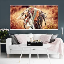Native American Indian Girl Canvas Painting Posters and Prints Portrait Canvas Art Scandinavian Wall Picture for Living Room