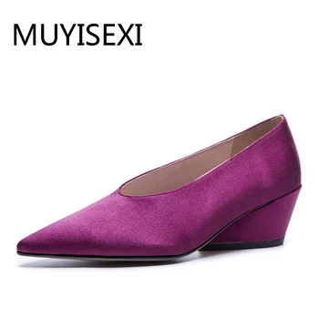 

Silk Women Pumps High Heel Pointed Toe Shoes Girls Spring Black Purple Office Work Party Shoes Fashion plus size PL09 MUYISEXI