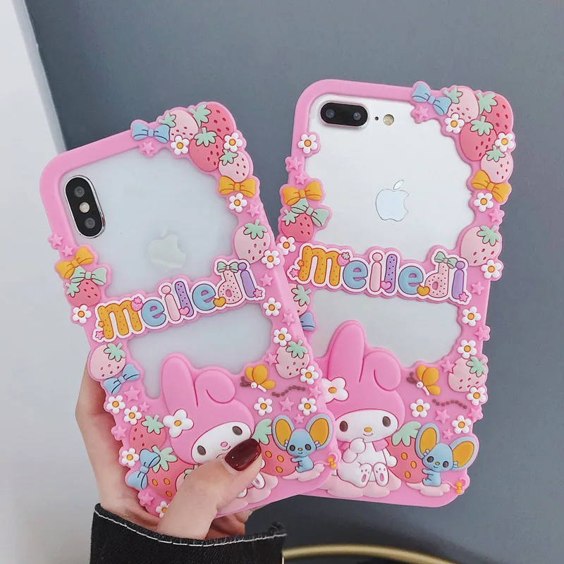 For iPhone XS max XR X 3D Cute Melody bumper phone Cases iphone 8plus 8 6s 6plus 7 7plus Soft pink case back cover | Мобильные
