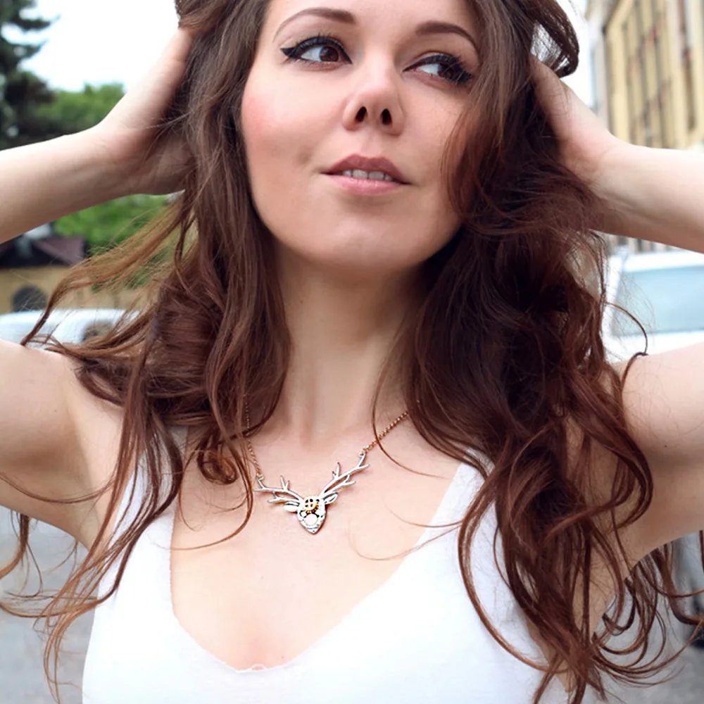 

eManco Brand Image Deer Head Necklace Copper Animal Choker Necklaces Mechanical Design Deer Accessories Women Spring gifts