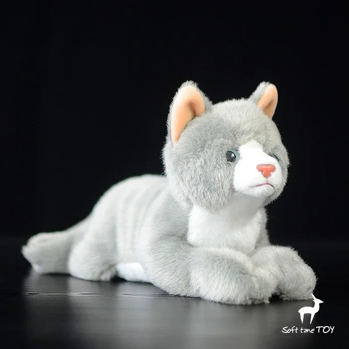 Plush Cat Doll Toy Baby Simulation Animal Toys Gift Lying Gray Cats