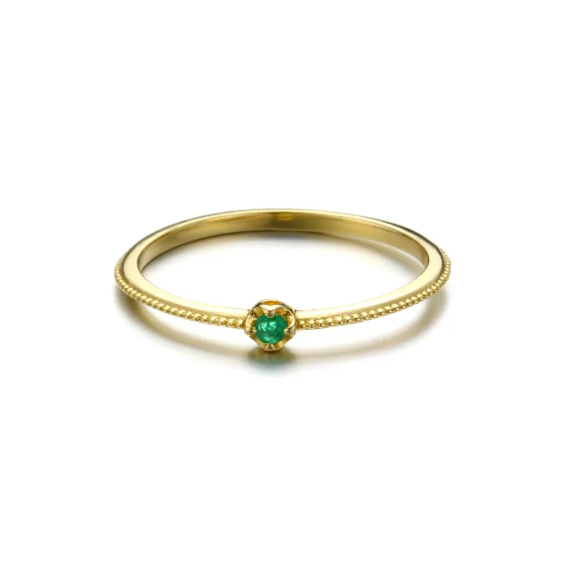 

Luxury Baroque Emerald 9K Real True Yellow Solid Gold Rings Bands for Women Girl Retro Fancy Genuine Gemstone Fine Jewelry Gift