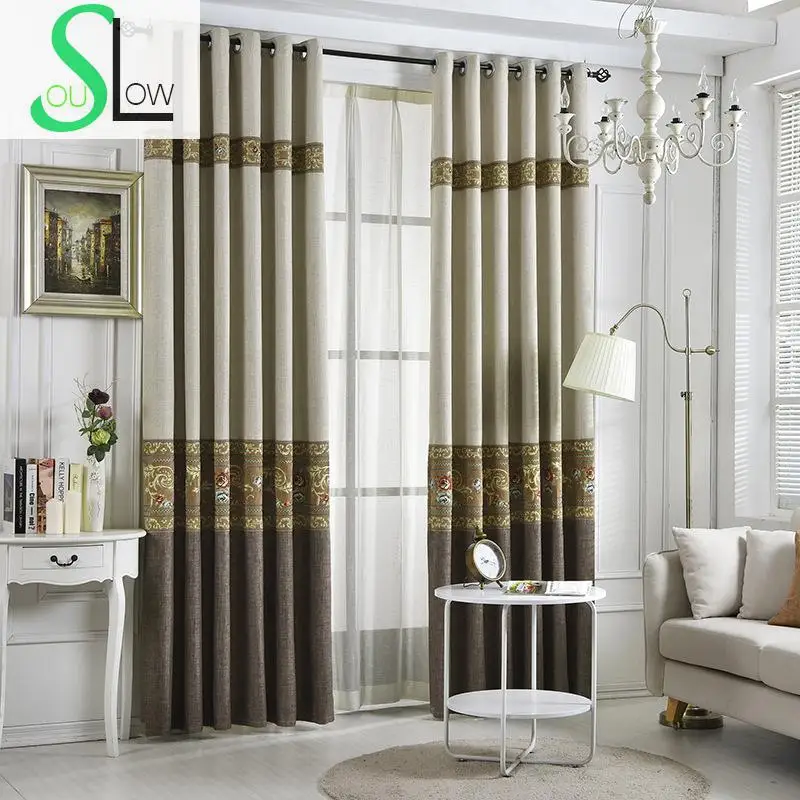 Slow Soul Cotton Stitching Curtains French Window Embroidered Floral