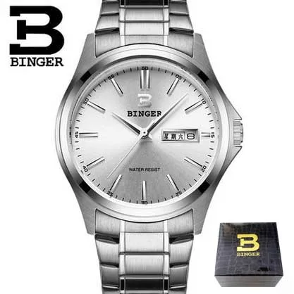 High Quality BINGER Fashion Simple Quartz Watch For Men Brand Casual Leather Wristwatches Relogio Masculino Original Box B-3052M - Цвет: 02