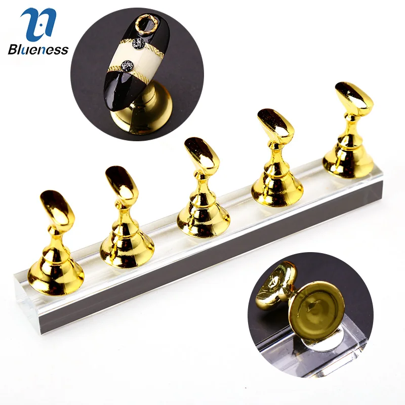 

Blueness 1Set Gold Checker Design Magnetic Showing Shelf False Nail Tips Display Stand Practice Holder Manicure Nail Salon Tools