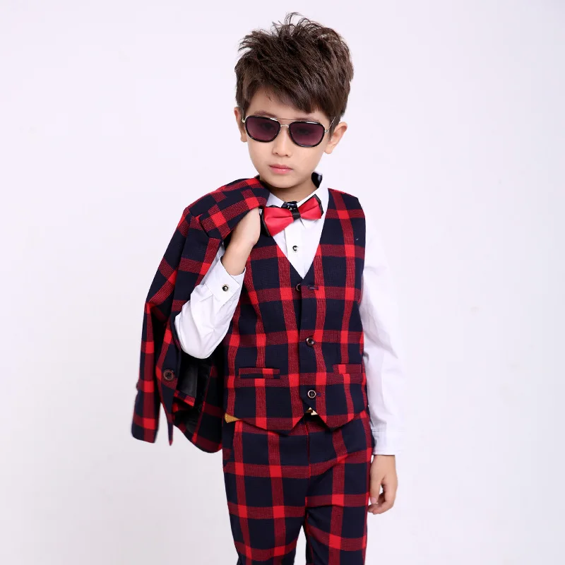 Kid Boys Gentleman Plaid Formal Suit Vest Waistcoat Tuxedo Wedding Party Outwear