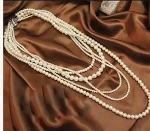 Корейский модный комплект для девочек многослойная длинная цепочка на свитер Цепочки и ожерелья для Для женщин вечерние жемчуг ювелирные изделия-ожерелья De Moda - Окраска металла: 5 layers