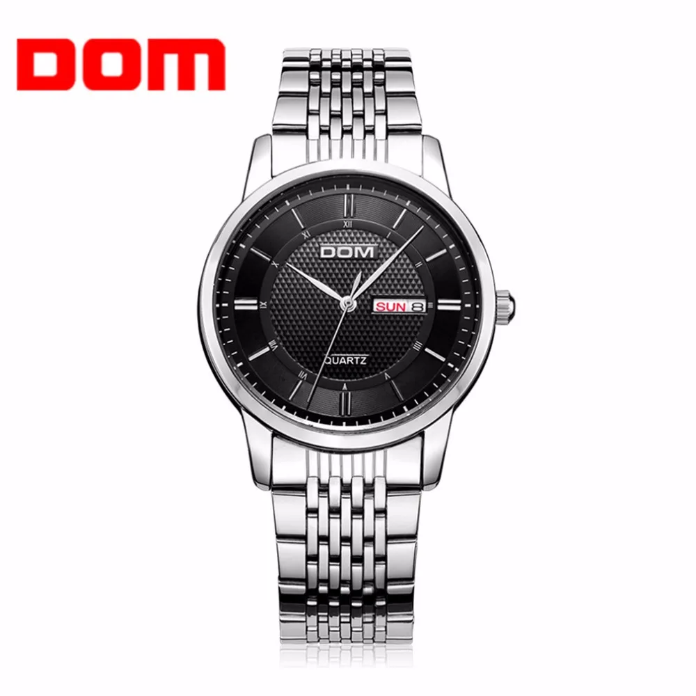 

watch DOM Causal Men Wrist Watch Luxury Business Waterproof Double Calendar Stainless Steel/Leather Strap Wrist Watch For Male