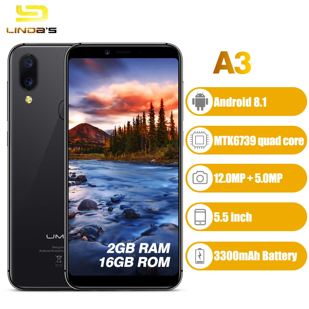 UMIDIGI A3 4G смартфон 5 дюймов MTK6739 4 ядра 2 ГБ Оперативная память 16 Встроенная телефона