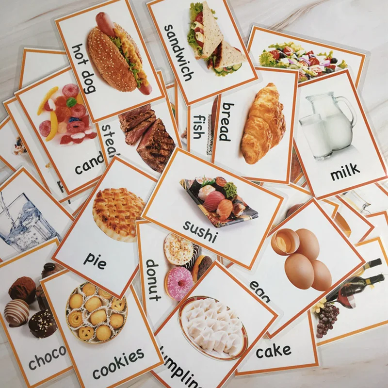 

67 Pcs Cards Kids Learn English Word Profession job+Food Card Falshcards Children Educational Toys for Kids Early Learning Games