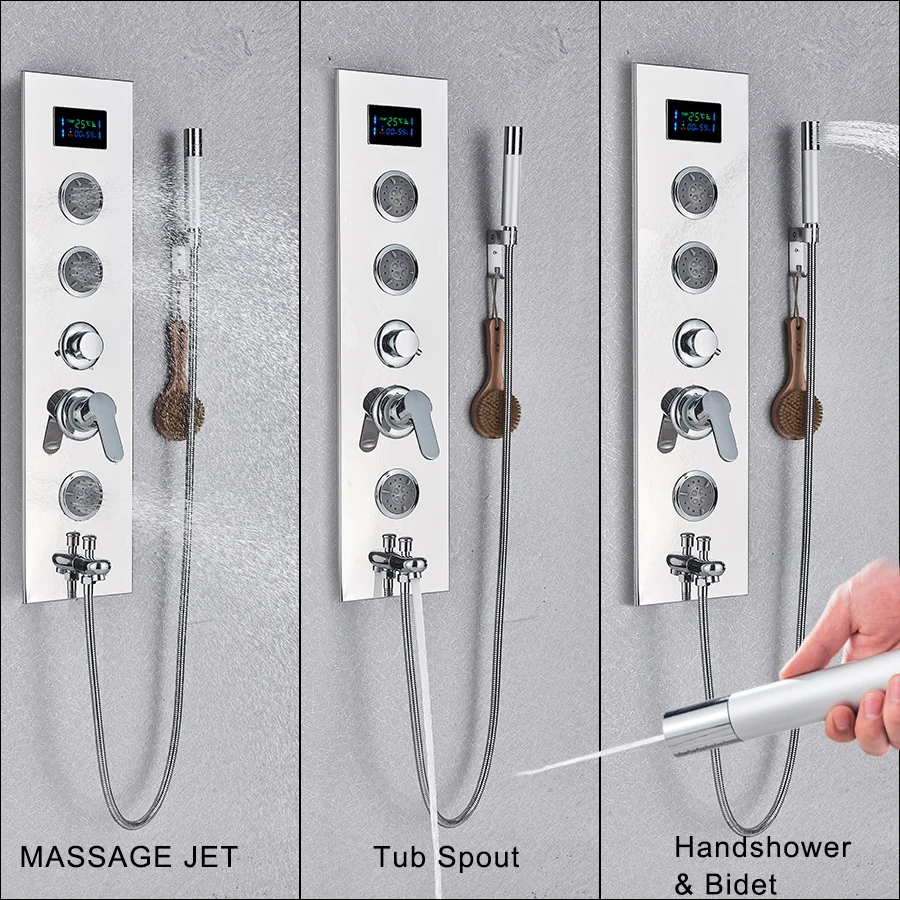 Chrome-Rainfall-Shower-Column-Wall-Mounted-Bath-Shower-Set-Digital-Display-Bathroom-Shower-Faucet-Body-Massage
