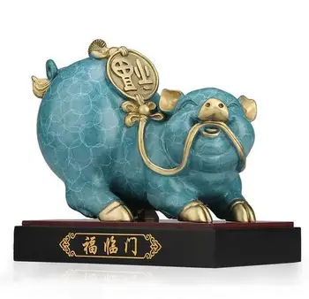 

8" bronze copper carvings home feng shui bring treasure animal pig statue