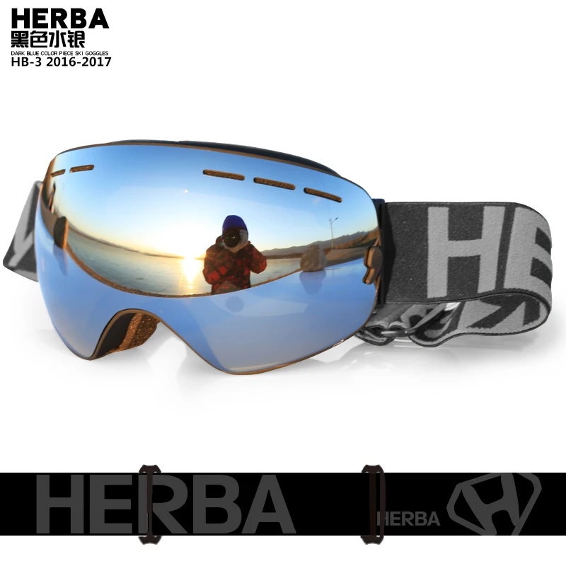 Новинка, лыжные очки HERBA, двойные линзы, UV400, анти-туман, для взрослых, сноуборд, Лыжный спорт, очки для женщин, мужчин, снежные очки - Цвет: Black Frame silver