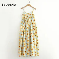 SEDUTMO Summer Tunic Long Dress Women Basic Spaghetti Strap Dresses Beach Print Floral Sexy Sundress Maxi Party Dress ED072 - Image 2