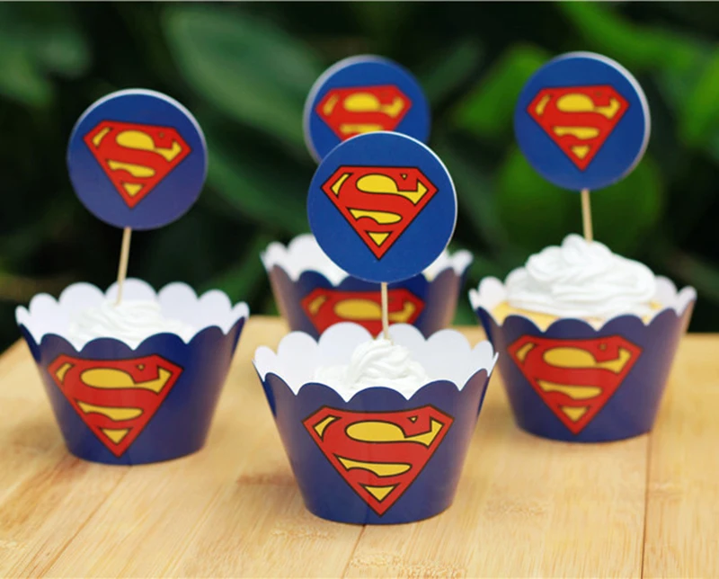 12sets Superman Papel De Dibujos Animados Cupcake Envoltorios Toppers Baby Shower Nino Decoraciones Para Ninos Suministros De Fiesta De Cumpleanos Selecciones De Pastel Decoration For Kids Decoration Boydecorative Decorative Aliexpress