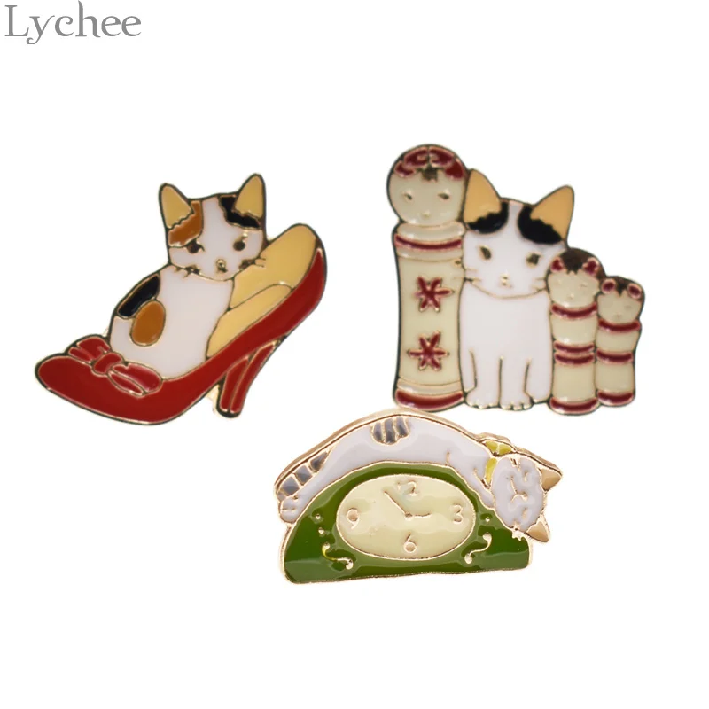 Lychee Trendy Alloy Cartoon Animal Enamel Brooches Lovely Cat Pins Jewelry Gift for Women | Украшения и аксессуары