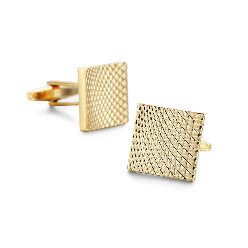 

Hot Selling Business Square golden Cufflinks For Mens Brand Jewelry High Quality Classic Carve Cuff links Wedding cuffs