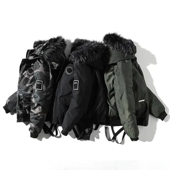 

Mens Winter Coats Loose High Street Down Coat Male Parkas Army Green Thick Windproof Outerdoor Zipper Hip Hop Overcoat Hooded