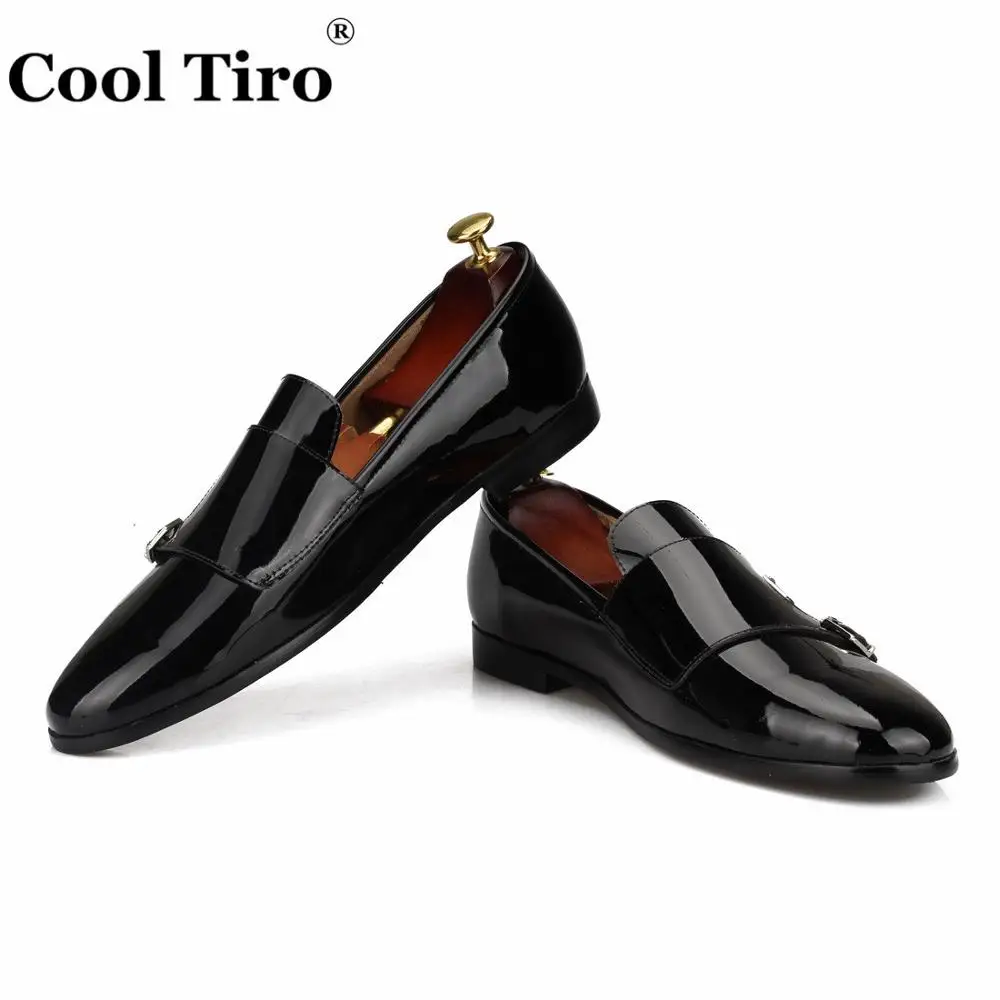 Cool Tiro/черные мужские лоферы из лакированной кожи; Мокасины с двойным моном; обувь для торжественных случаев и свадьбы; деловая обувь на плоской подошве; повседневная обувь
