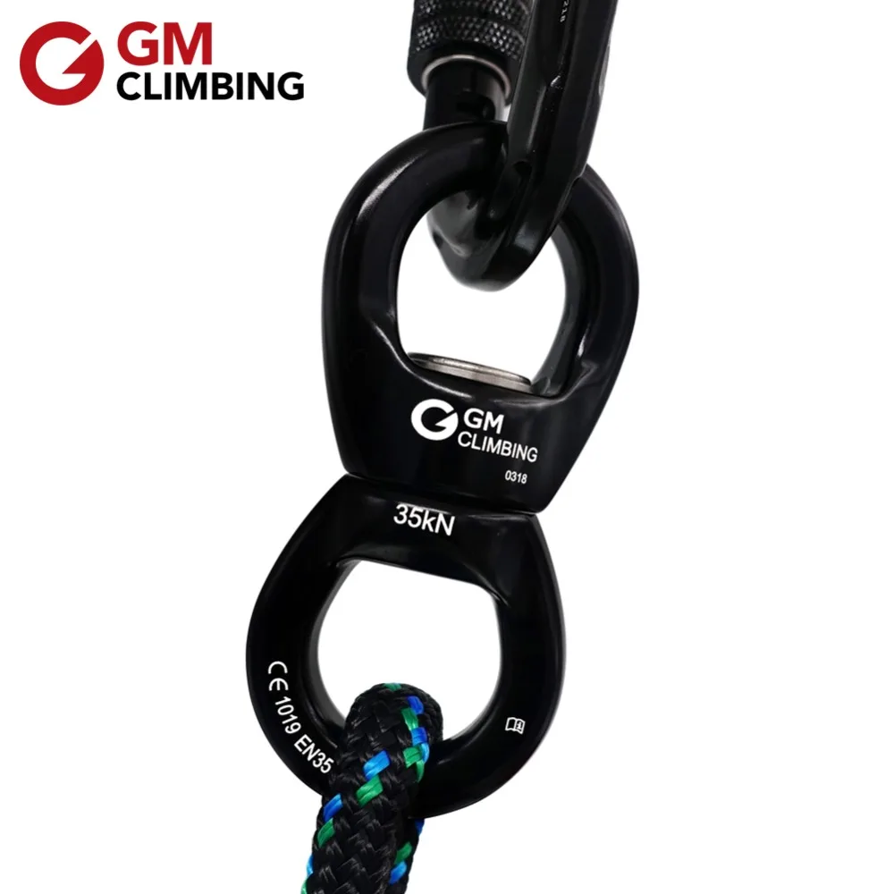 GM CLIMBING 30kN Micro Rotator Climbing Rope Swivel and 24kN D Locking Carabiner for Climbing Arborist Backyard Swing