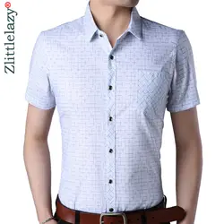 2019 новая рубашка Мужская модная одежда платье с коротким рукавом Повседневная облегающая в клетку мужские рубашки уличная camisa социальной
