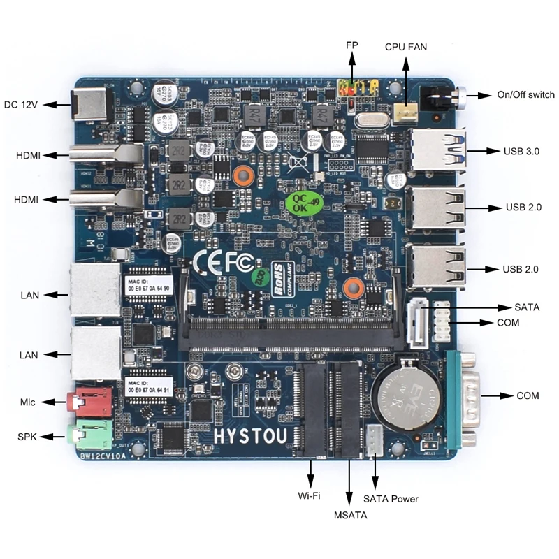 Hystou Мини ПК Nano Промышленная материнская плата ITX Intel N3160 безвентиляторный X86 Новый NUC мини ПК Мягкий маршрутизатор Linux Поддержка Pfsense AES-NI