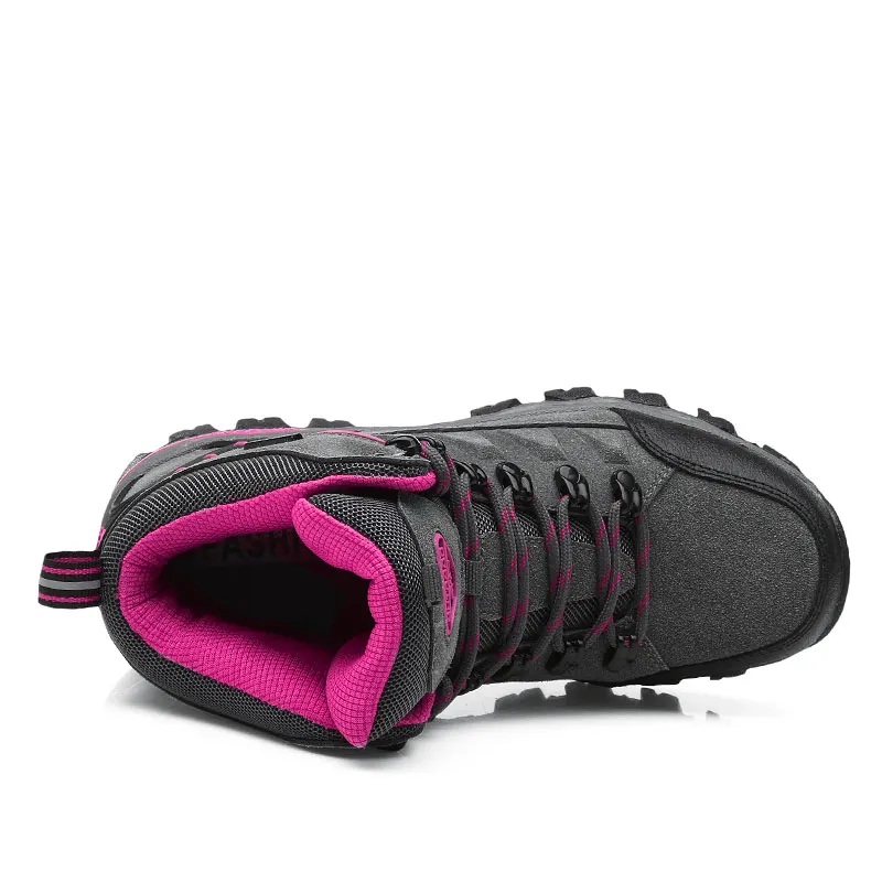 Зимние женские водонепроницаемые треккинговые ботинки с высоким берцем, обувь для альпинизма, спортивная обувь на резиновой подошве, обувь из нубука для мужчин и пар