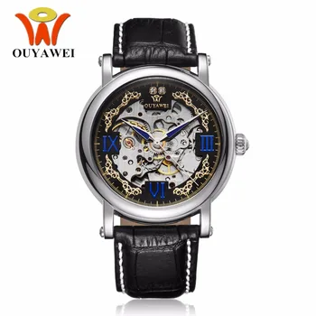 

OYW Brand Self Wind Mechanical Men Business Wristwatch Leather Strap Black Fashion Waterproof Dress Watch relogio masculino Gift