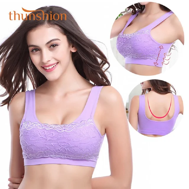 US $4.46 Thunshion Womens Lace Sports Bra Breathable Widened Shoulder Straps Impact Sport Bra for Running Yo