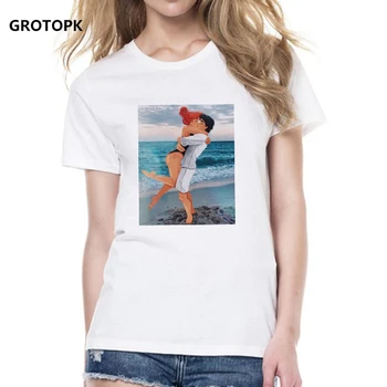 

2019 Funny The Mermaid and Eric Girls T Shirt Cotton O-Neck Love You Forever Print Casual Short Sleeve Harajuku Women's T-Shirt