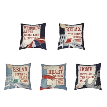 

Ocean Series White Cushion Cover Parasol Lifebuoy Anchor Recliner Printing Polyester Peach Skin Pillowcase Home Sofa Decoration