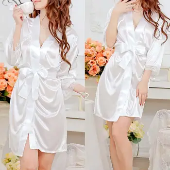 

White Satin Lace Silk Female Underwear Night-dress Sleepwear Robe