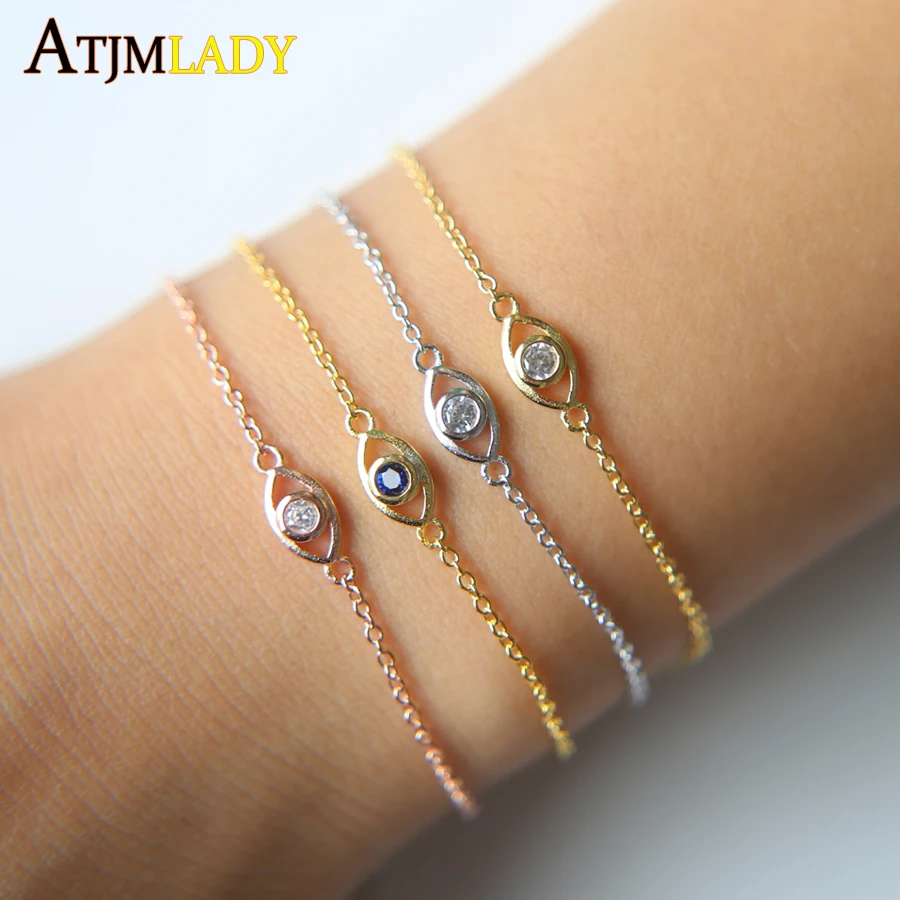 

2018 Promotion Bracelets Link Chain Classic Round New Tiny Cute Evil Eye 16+4cm Extend 925 Sterling Girl Women Bracelet