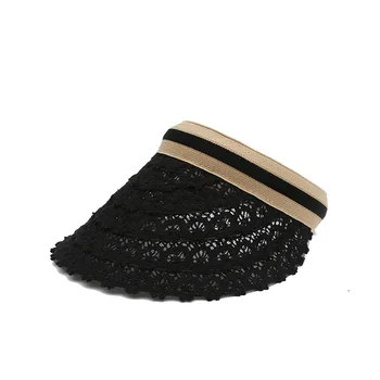 

Summer Topless Floral Lace Sun Visors with Hollow out bill Long headband visor Sunshield Face Cover Cap for Women Shovel Sun Hat