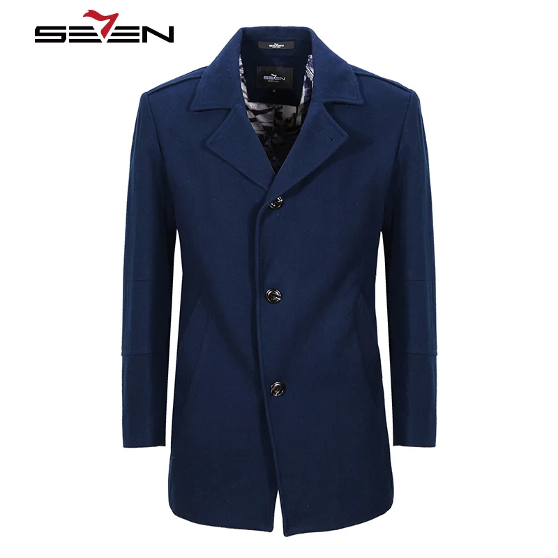 Seven7 Men's Wool Coats Winter Long Trench Cashmere Jacket Slim Male