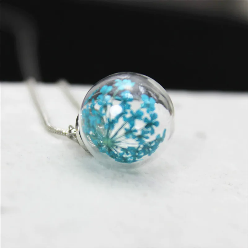 

2019 fashion brand jewelry silver plated Necklace&Pendants glass real flower necklace for women gift