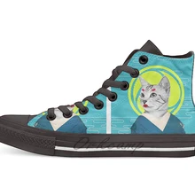 Geisha cat Дизайн дышащая Повседневная Высокая обувь на шнуровке холщовая обувь кеды для Прямая