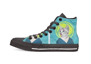 

geisha cat Design breathable Casual High Top lace-up Canvas shoes sneakers For Drop shipping