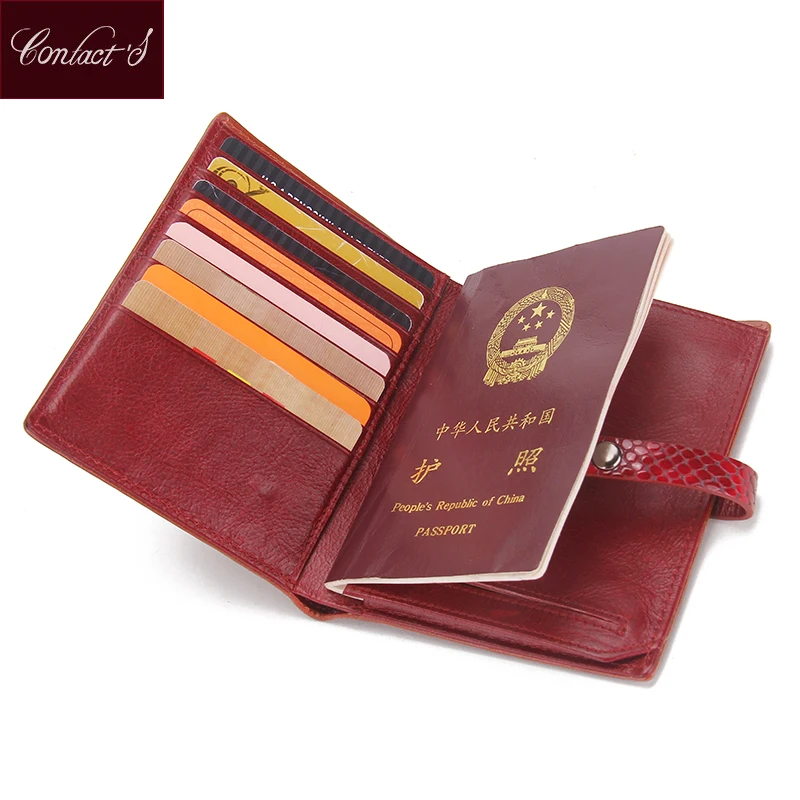 CONTACT'S Real Genuine Leather Women Passport Holder Wallets Lady