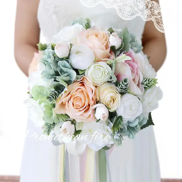 Свадебный букет, свадебный букет, свадебные цветы, свадебные букеты, искусственные цветы, свадебный букет для невест - Цвет: Белый