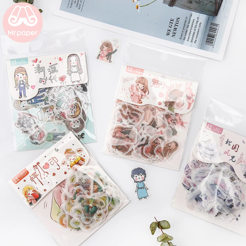 Mr.paper 40Pcs/bag 24 Designs Cute Diary Sticker Scrapbooking Heart Beat Series Japanese Kawaii Creative Stationery Deco Sticker