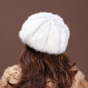 Зимняя меховая шапка из натуральной норки, женская шапка из меха норки, шапка из меха норки, толстая вязаная эластичная шапка, SU-14119 - Цвет: cross