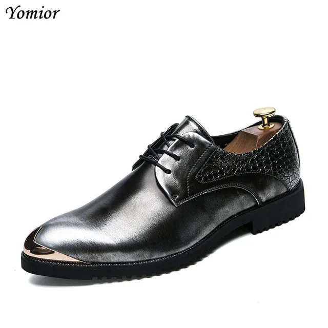 Yomior Pointed Toe Lace Up British Luxury Brands Black Bottom Sneakers Men Formal Business Dress
