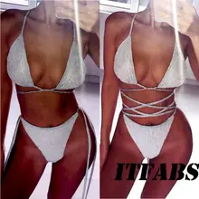 Летний женский пуш-ап бюстгальтер с мягкими чашечками бинт серебристый однотонный простой сексуальный комплект бикини купальник купальный костюм