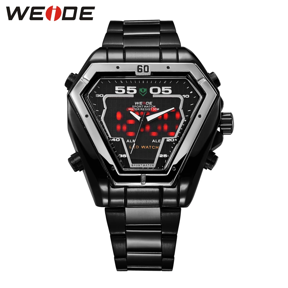

WEIDE Top Brand Men Sport Watch Analog Digital Display 30m Waterproof Full Black LED Wristwatches Relogio Masculino Gift For Men