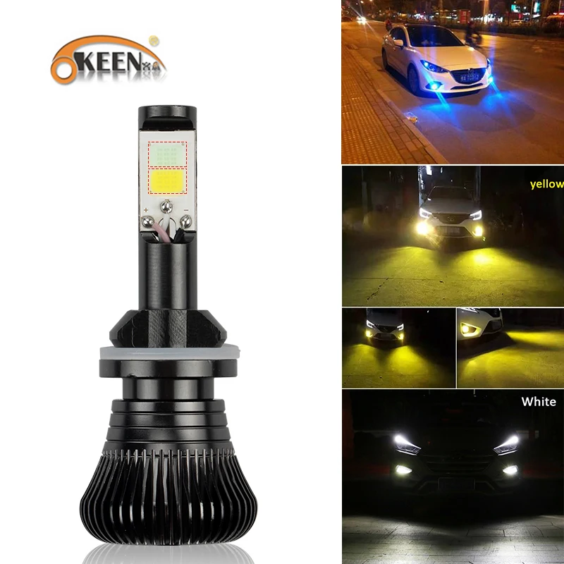 

OKEEN 2pcs H4 LED Fog Lights Bulbs H11 H8 LED Bulb 3000K Yellow 8000K Ice Blue Dual Colors Lamps H7 Car Trucks 12V Super Bright