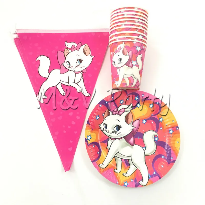 30pcs/lot Cartoon Marie Cat Theme Party Disposable Tableware Set