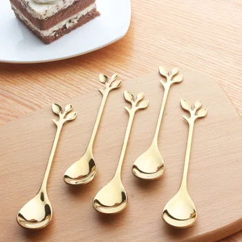 

Small Mini Metal 304 Stainless Steel Flower Shape Leaf Antlers Coffee Spoon Stirring Spoon Teaspoon Tea Spoon Gold Wedding Gift
