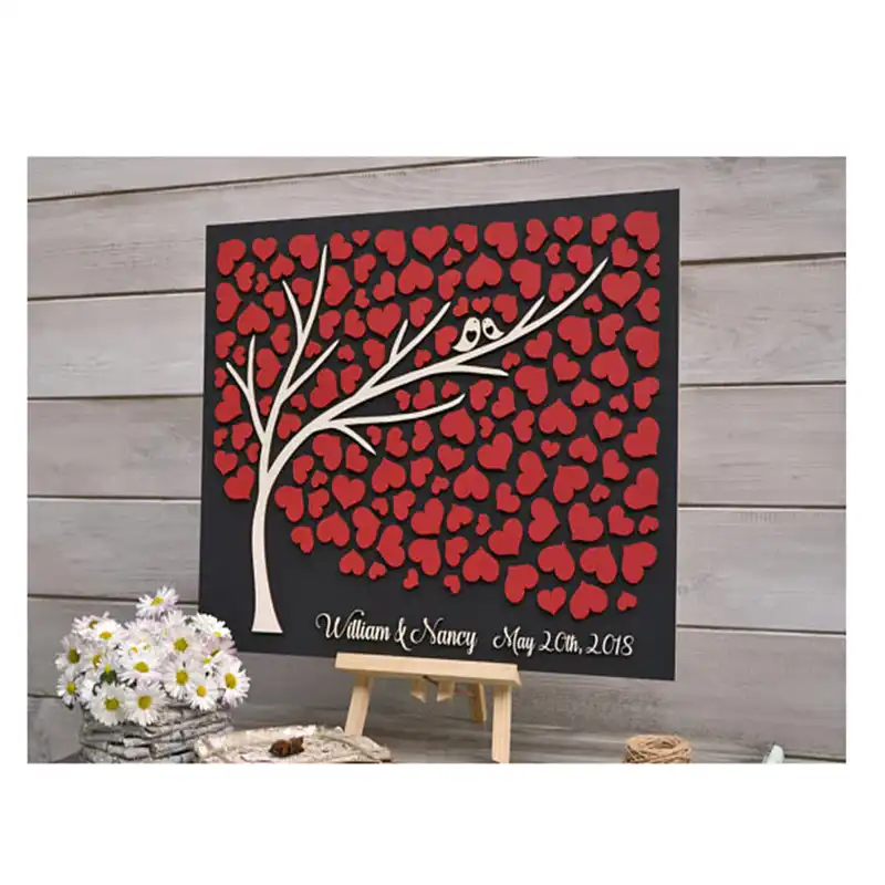 Personalized 3d Wedding Guest Book Ideas Alternative Guest Book Wood Wedding Guestbook Gift Custom Tree Guest Book Love Birds Signature Guest Books Aliexpress